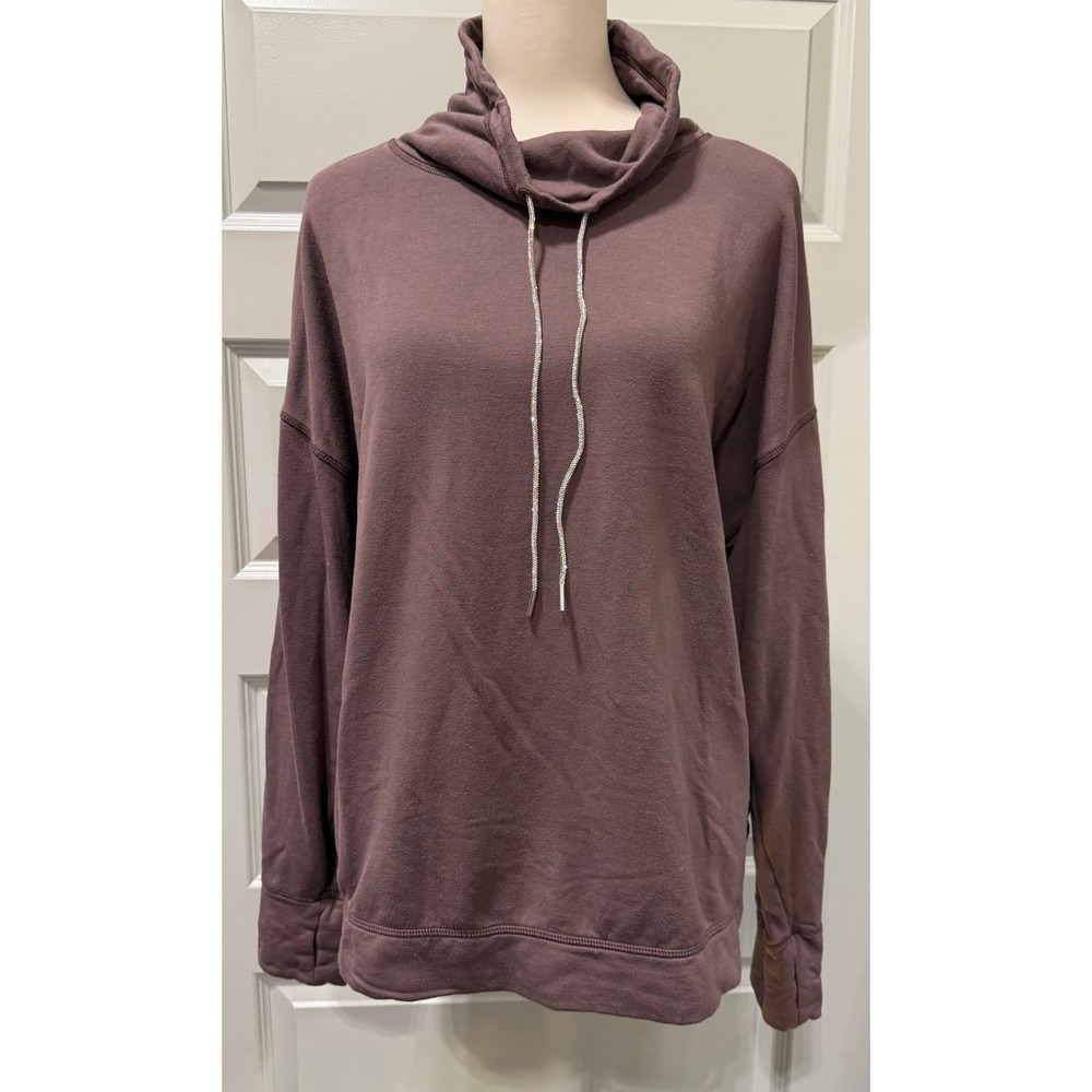 Aerie OFFLINE Cowl Neck Sweatshirt Rhinestone Drawstring Pullover Top L
